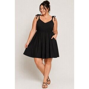 Torrid Black Tie Strap Babydoll Dress Size 1 Plus Fit Flare Mini Dress 14/16